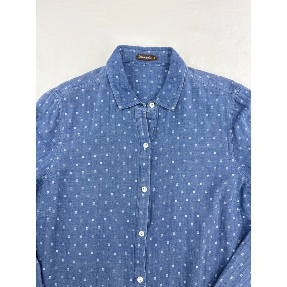 J. McLaughlin Womens Blue White Geometric‎ Cotton Button Down Shirt Size 8